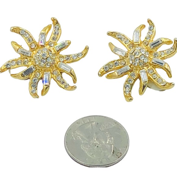 18KGP Sun Soleil Swarovski Element Austrian Crystal Rhinestone Clip On Earrings - Picture 2 of 10